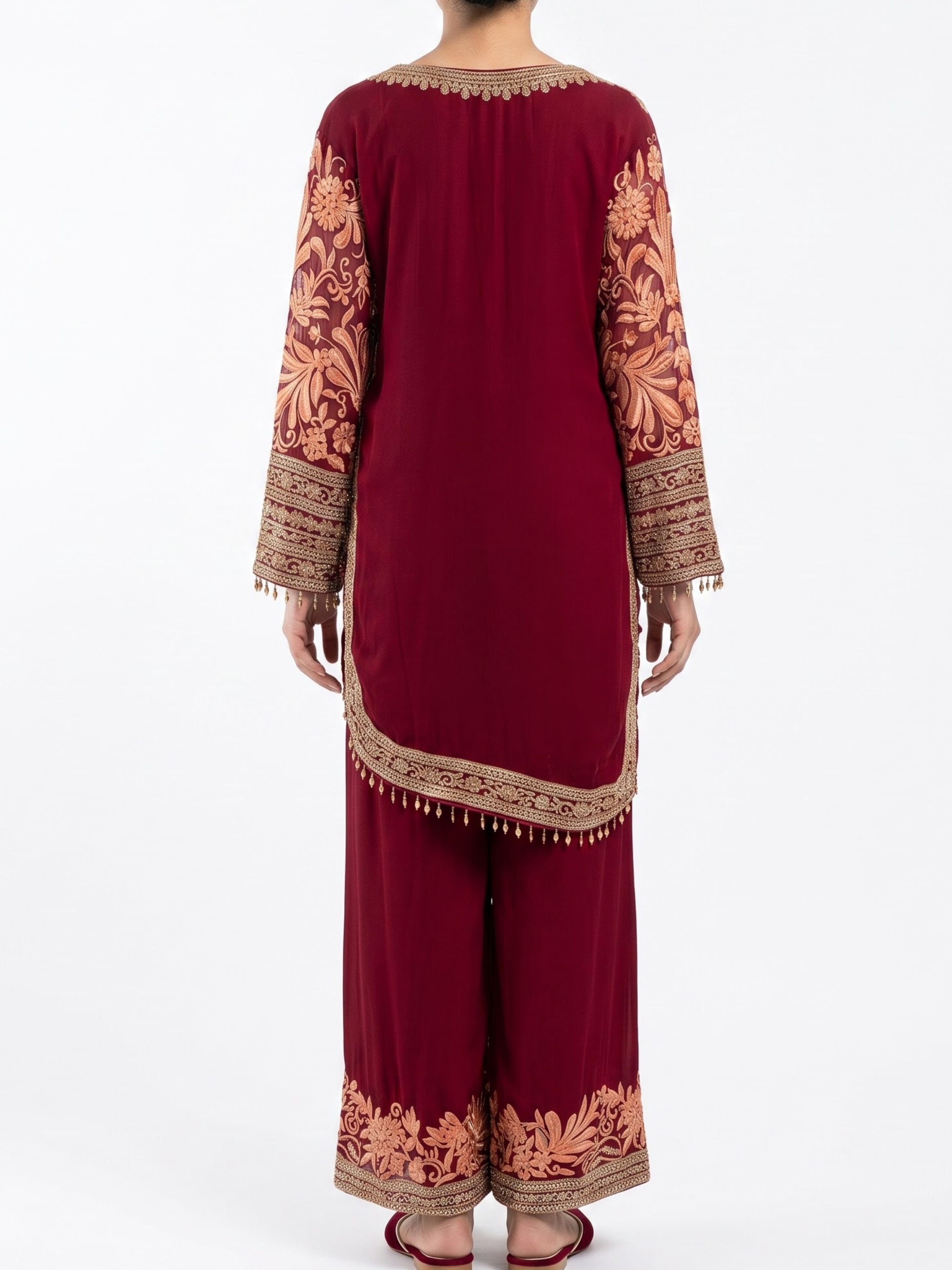 Peach Georgette Indo Western with Cutdana and Thread Embroidery 1