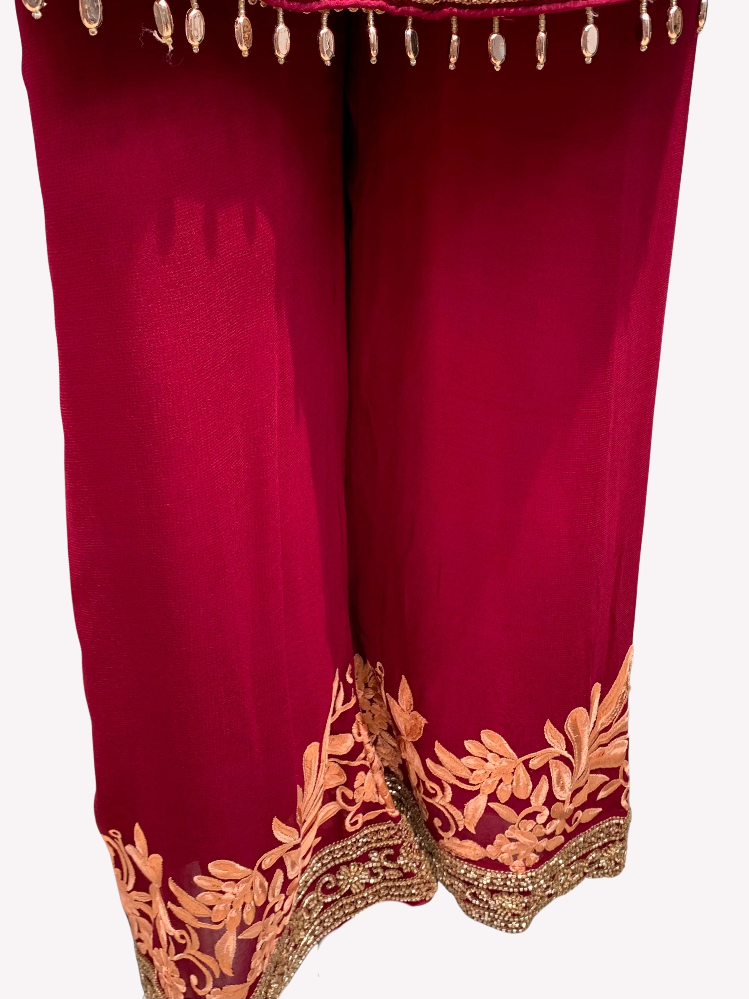Peach Georgette Indo Western with Cutdana and Thread Embroidery 3