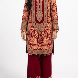 Peach Georgette Indo Western with Cutdana and Thread Embroidery 4