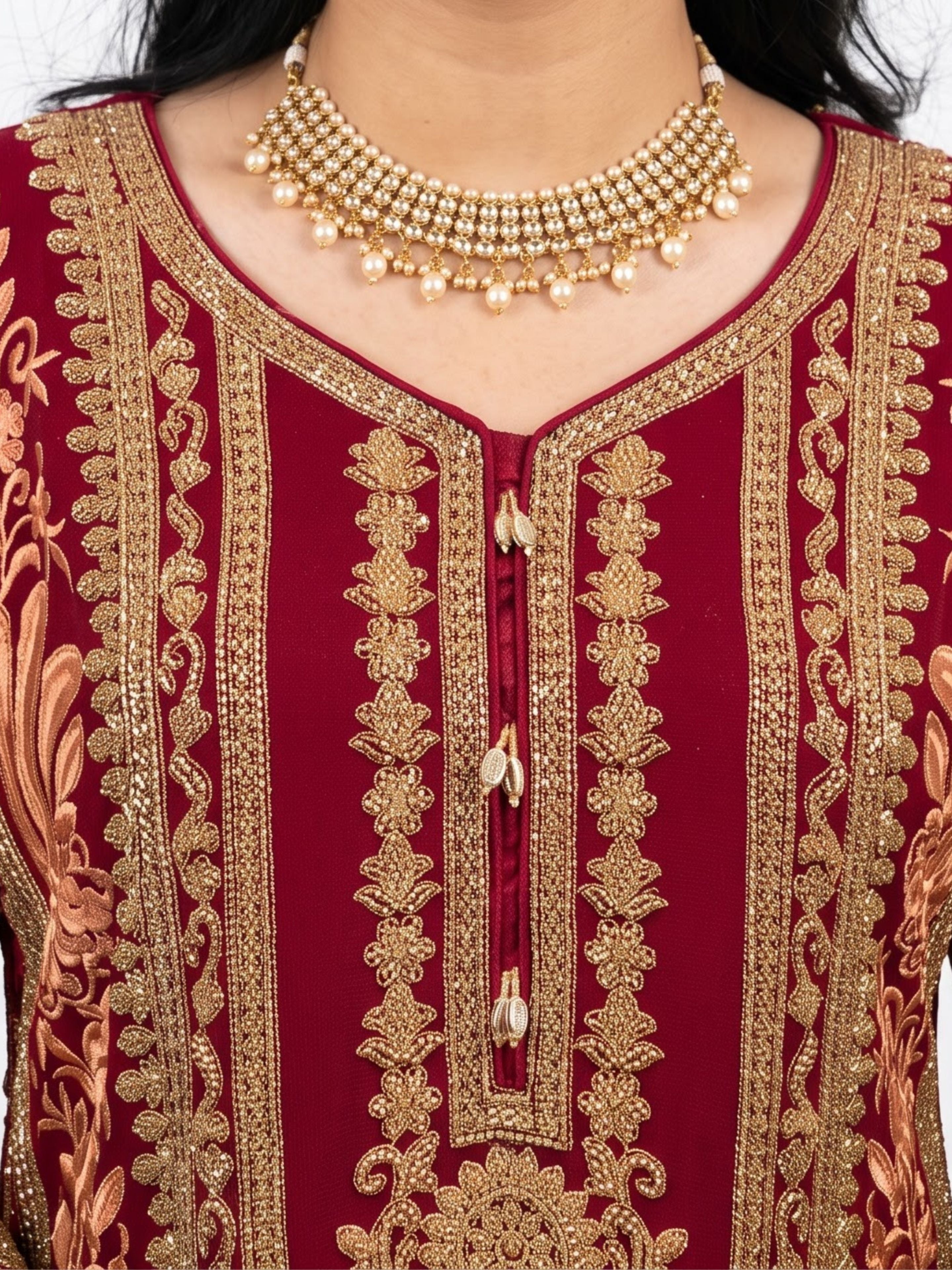 Peach Georgette Indo Western with Cutdana and Thread Embroidery 6
