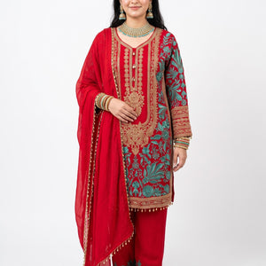 Turquoise Georgette Indo Western with Cutdana and Thread Embroidery 1