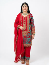 Turquoise Georgette Indo Western with Cutdana and Thread Embroidery