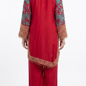 Turquoise Georgette Indo Western with Cutdana and Thread Embroidery 2