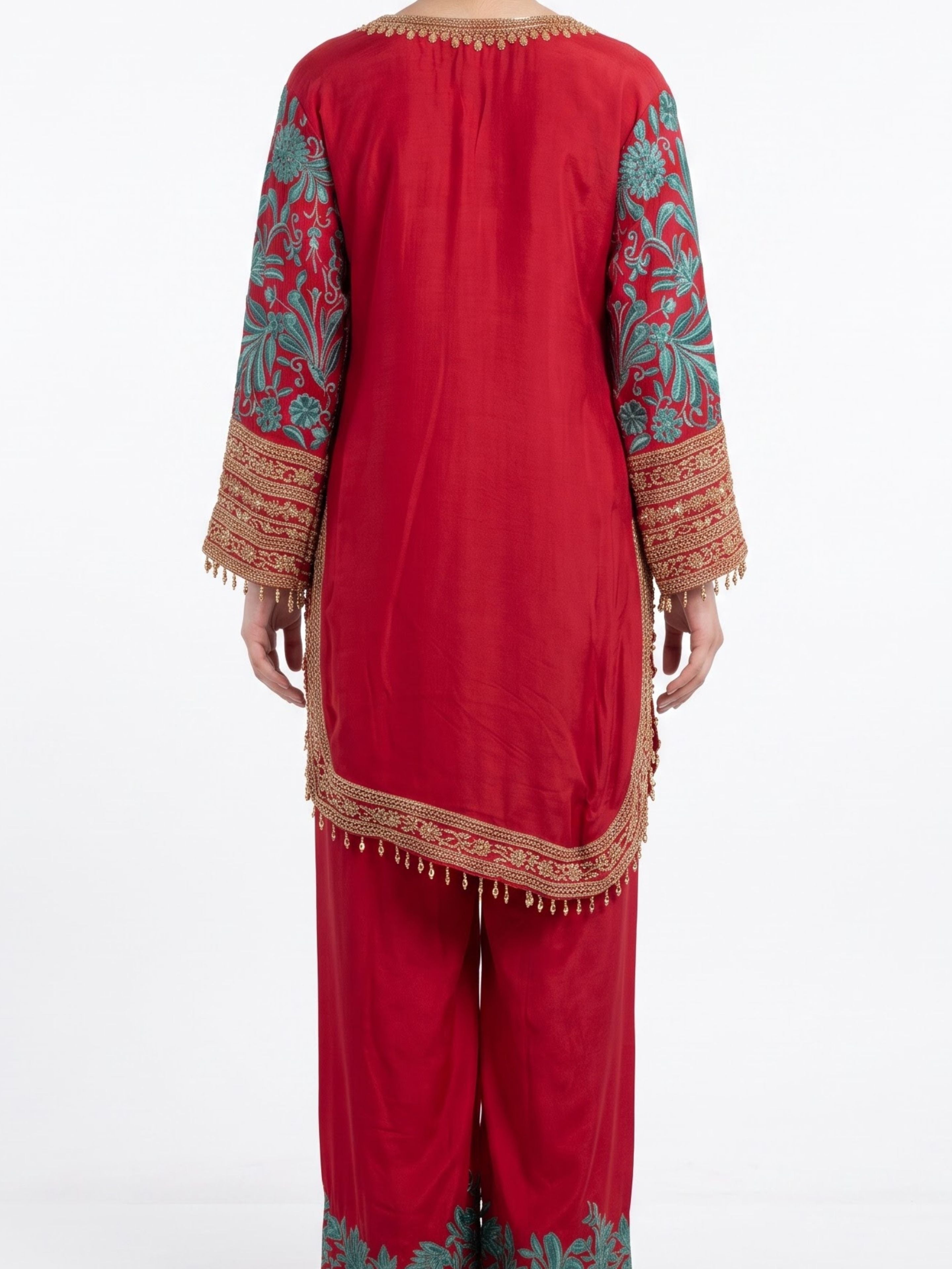 Turquoise Georgette Indo Western with Cutdana and Thread Embroidery 2