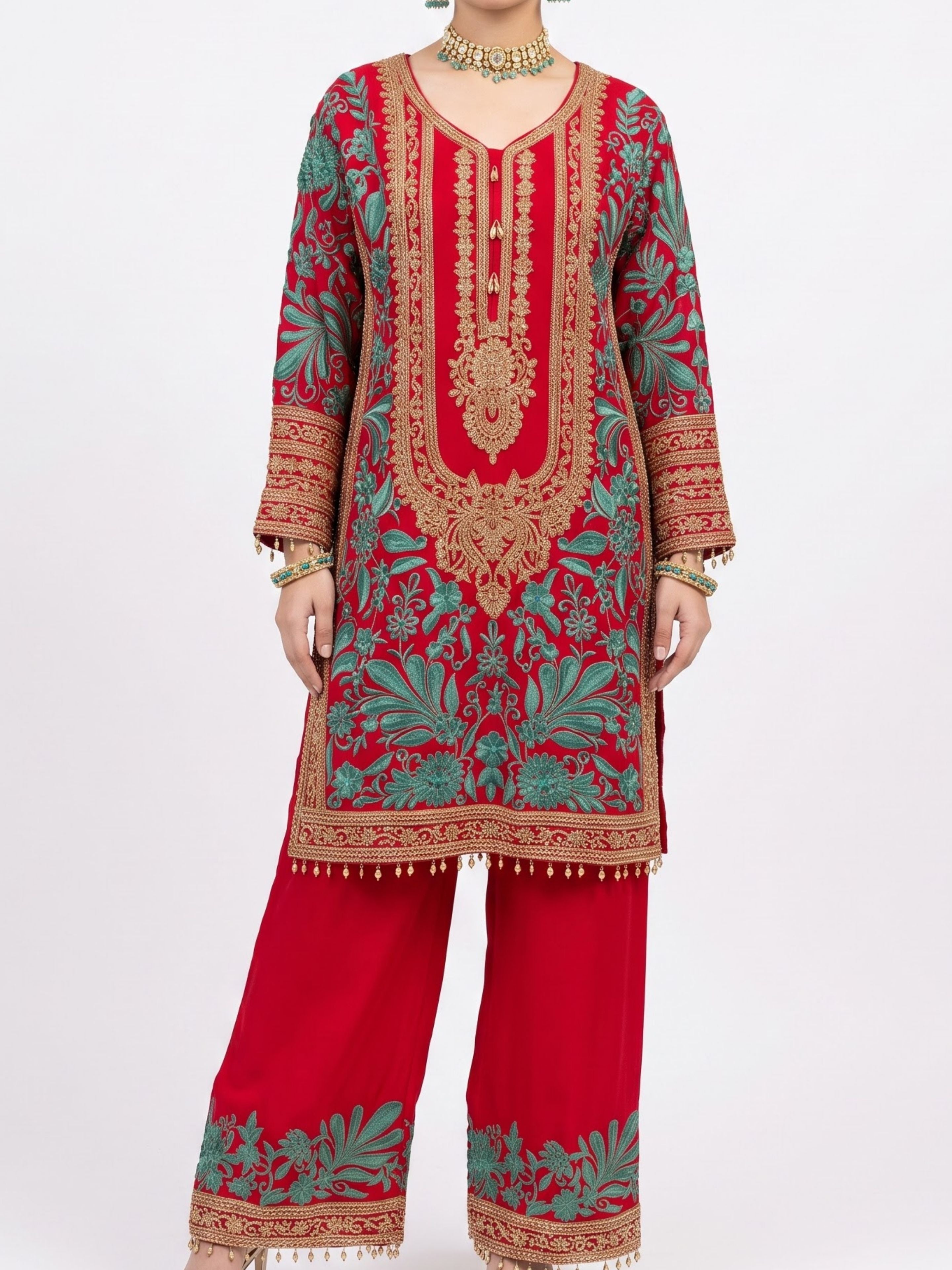 Turquoise Georgette Indo Western with Cutdana and Thread Embroidery 3