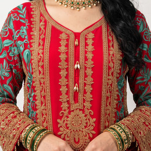 Turquoise Georgette Indo Western with Cutdana and Thread Embroidery 4