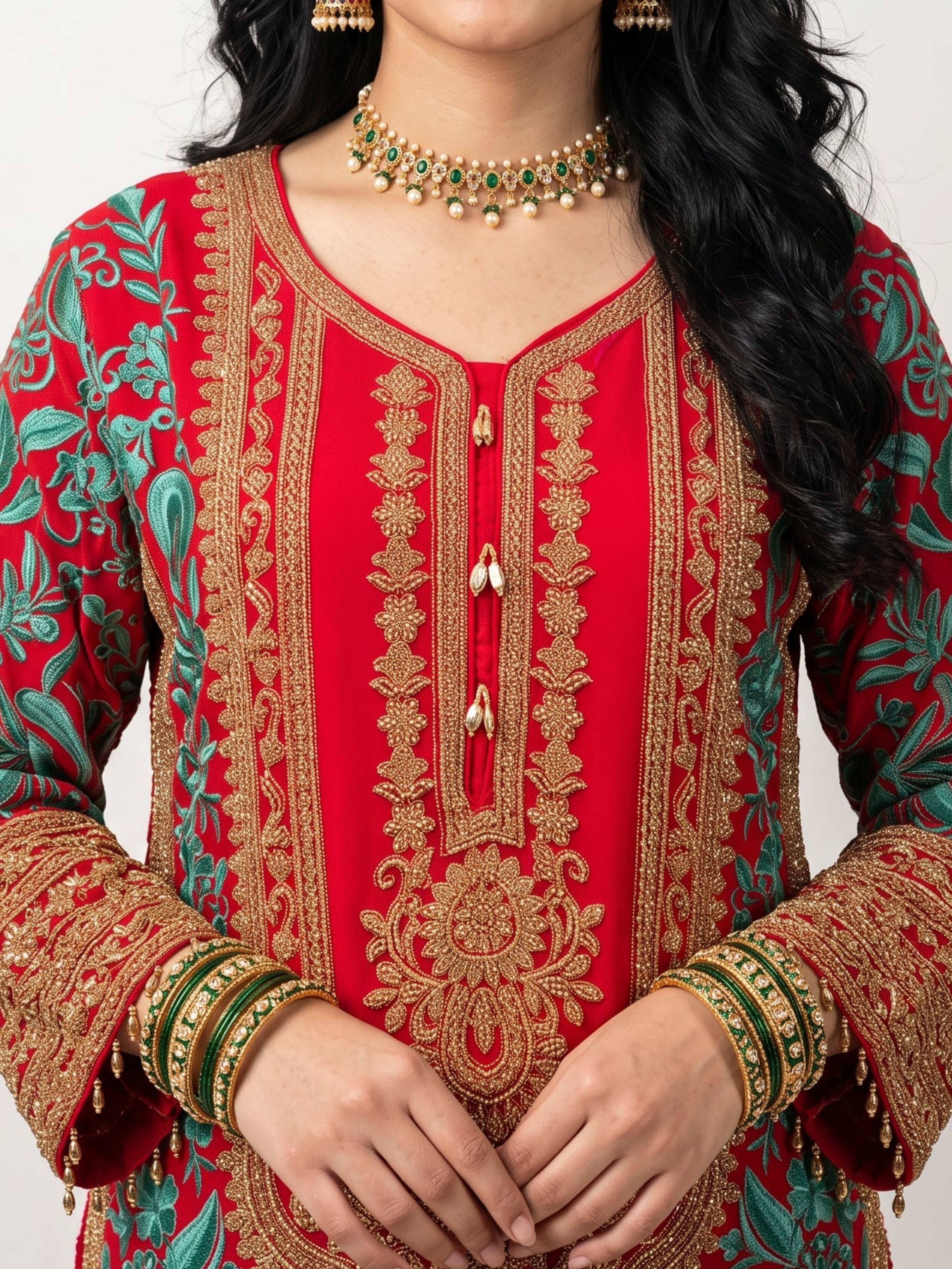 Turquoise Georgette Indo Western with Cutdana and Thread Embroidery 4