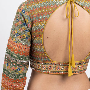 Yellow Chinon Saree Embellished With Stone & Mirror Work