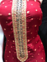 Load image into Gallery viewer, Maroon Organza unstitched Banarsi Suit With Hand Embroidery
