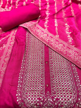 Load image into Gallery viewer, Rani Silk Unstitched Suit With Golden Embroidery
