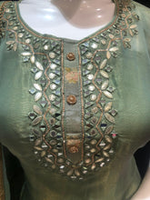 Load image into Gallery viewer, Green Tissue Semi-Stitch Suit With Mirror Work
