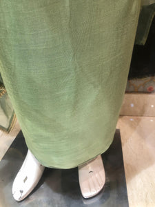 Green Tissue Semi-Stitch Suit With Mirror Work