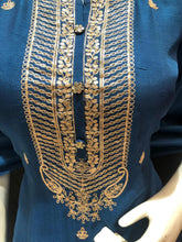 Load image into Gallery viewer, Blue Silk Semi-Stitch Suit With Golden Embroidery
