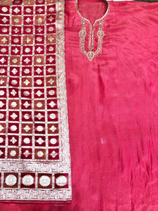 Pink Shimmer Silk Semi-Stich Suit With Hand Embroidery