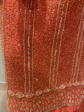Load image into Gallery viewer, Dark Peach Muslin Unstitched suit with mirror embroidery
