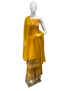 Buy Yellow Sharara with unstitched Shirt | Kanchan Fashion