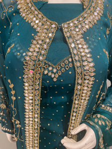 Georgette Unstitched Shirt with Sharara, Jacket and Dupatta