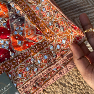 Peach Georgette Saree with Blouse with Mirror, Zari, Sequins, Swarovski and Printed Embroidery 6