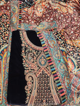 Load image into Gallery viewer, Black Velvet Unstitched Suit With Multi Embroidery
