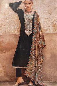 Black Velvet Unstitched Suit With Multi Embroidery
