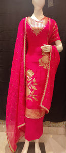 Organza Rani Unstitched Suit With Golden Weaving