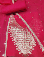 Load image into Gallery viewer, Organza Rani Unstitched Suit With Golden Weaving
