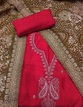 Load image into Gallery viewer, Silk Red Semi-Stitch Suit With Golden Embroidery
