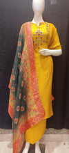Load image into Gallery viewer, Yellow Silk Semi-Stitch Suit With Thread And Dubka Work
