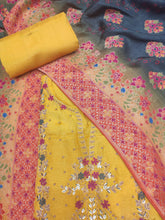 Load image into Gallery viewer, Yellow Silk Semi-Stitch Suit With Thread And Dubka Work

