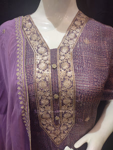 Russian Silk Semi-Stitch Suit Without Sleeves With Golden Embroidery