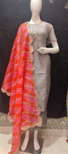 Load image into Gallery viewer, Grey Chanderi Semi-Stitch Without Sleeves With Gotapatti Work
