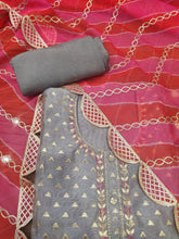 Load image into Gallery viewer, Grey Chanderi Semi-Stitch Without Sleeves With Gotapatti Work
