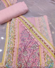 Load image into Gallery viewer, Pink Muslin Unstitched Suit With Lacework
