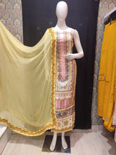 Load image into Gallery viewer, Yellow Muslin Unstitched Suit With Lacework
