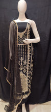 Load image into Gallery viewer, Black Georgette Unstitched Suit With Kutdana Jarkan And Resham Hand Embroidery
