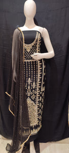 Black Georgette Unstitched Suit With Kutdana Jarkan And Resham Hand Embroidery