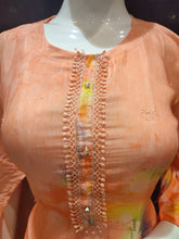 Load image into Gallery viewer, Pastel Orange Muslin Semi-Stitch Suit With Sleeves With Chikenkari Embroidery
