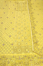Load image into Gallery viewer, Yellow Organza Unstitched suit with Cutdana Work
