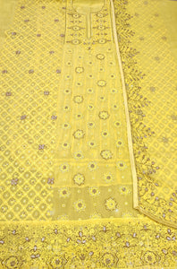 Yellow Organza Unstitched suit with Cutdana Work