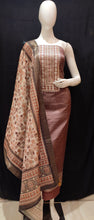 Load image into Gallery viewer, Bown Tussar Silk Unstitched Suit With Golden Zari Embroidery
