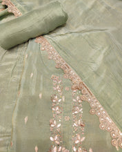 Load image into Gallery viewer, Pastel Green Semi-Stitch Suit With Gotapatti And Dubka Handwork
