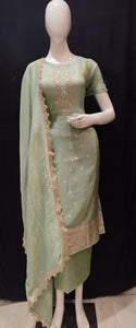 Pastel Green Semi-Stitch Suit With Gotapatti And Dubka Handwork