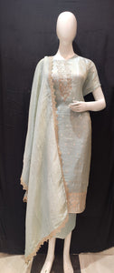 Sky Blue Shimmer Silk Semi-Stitch Suit With Gotapatti And Dubka Handwork