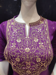 Purple Silk Semi-Stitch Suit With Gotapatti Zari Work
