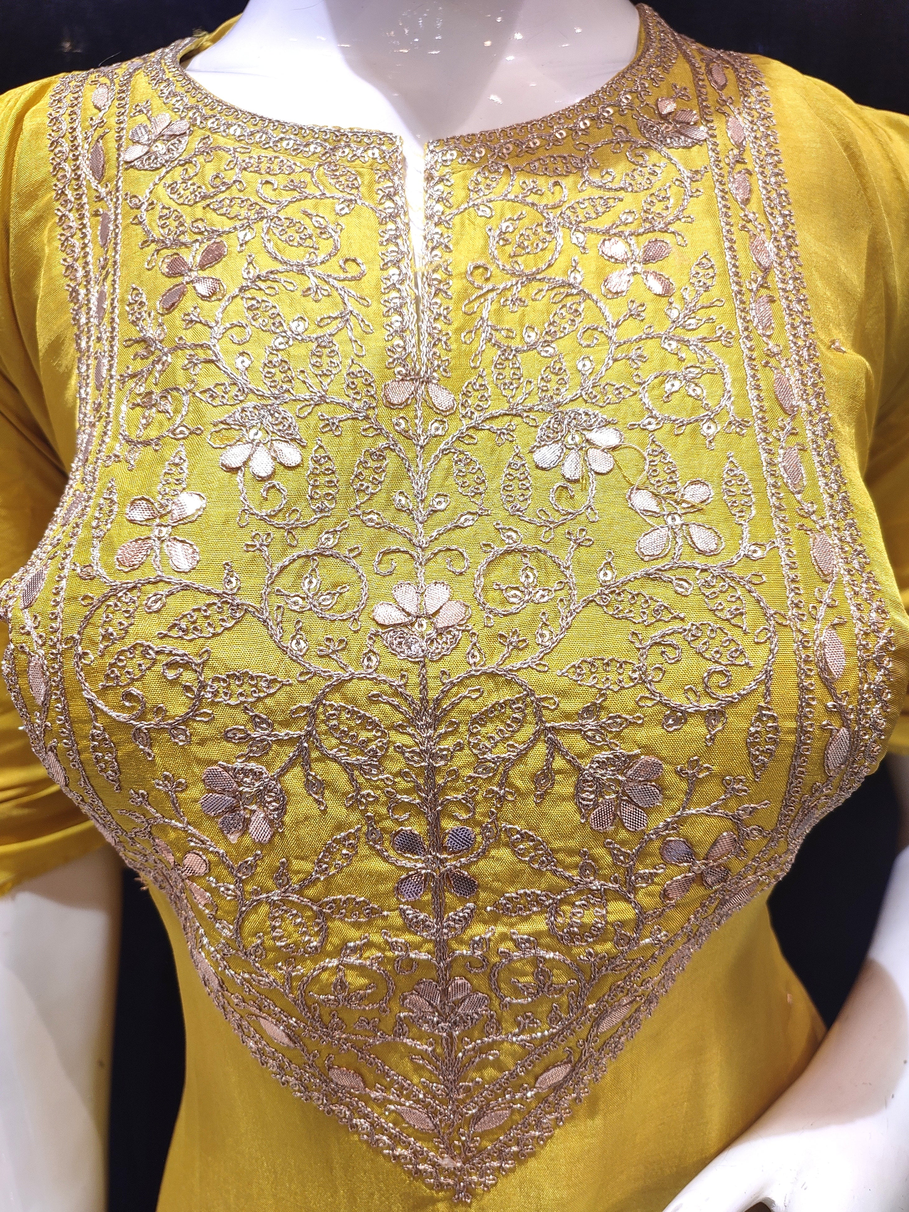 Yellow Silk Semi-Stitch Suit With Gotapatti Zari Work