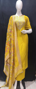 Yellow Silk Semi-Stitch Suit With Gotapatti Zari Work