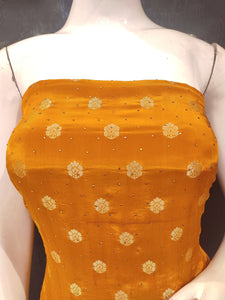 Mustard Crape Silk Unstitched Suit With Swarovski Work