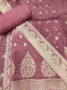 Onion Pink Crape Silk Unstitched Suit With Swarovski Work