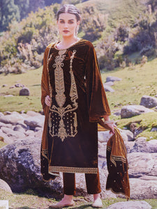 Golden Brown Unstitched Suit With Golden Embroidery