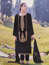 Load image into Gallery viewer, Black Velvet Unstitched Suit With Golden Embroidery
